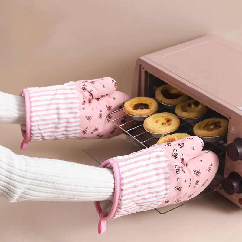 2pcs Household Thickened Heat Insulation Gloves Baking High Temperature Resistant Gloves Kitchen Oven Microwave Special Gloves