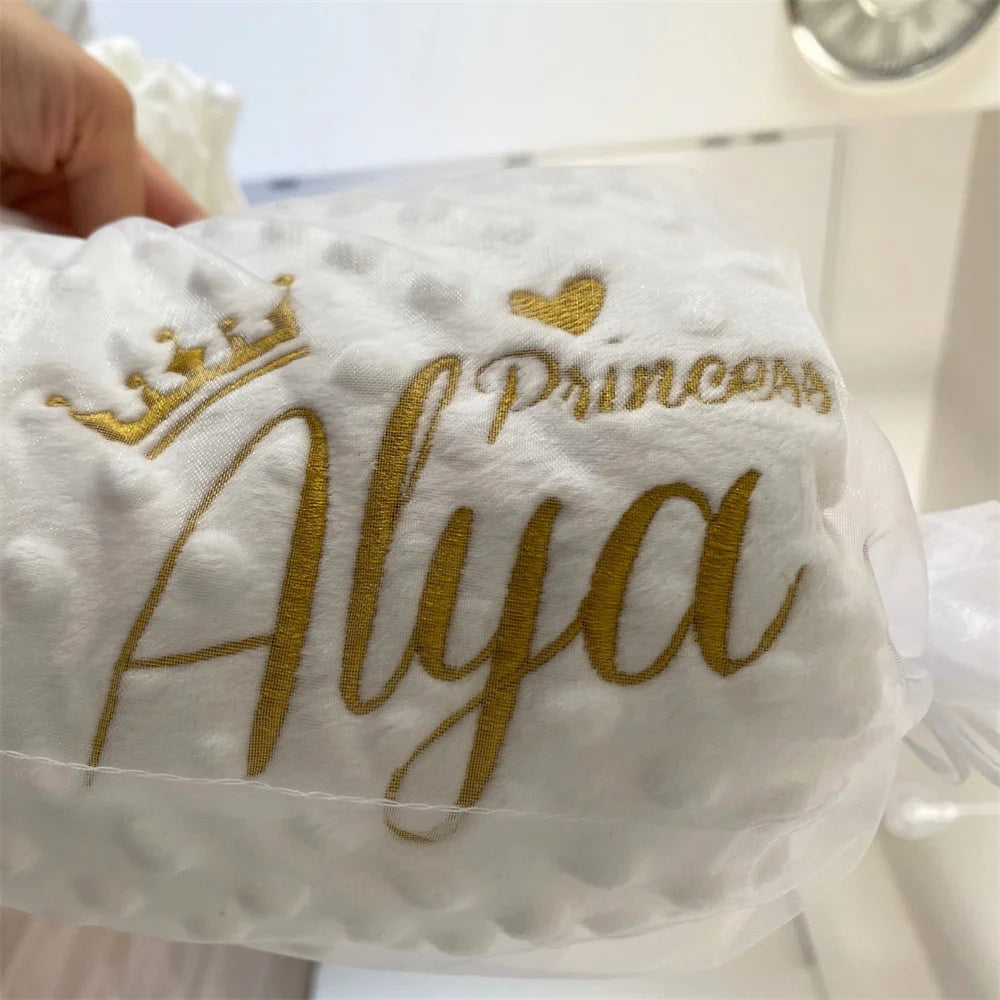 Personalized Bubble Minky Fleece Baby Blanket with Name DIY Custom Toddler Crib Stroller Blanket For Newborn Baby Birthday Gift