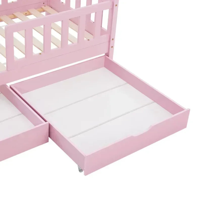 New mounted wooden girls child toddler two frame baby montessori kids floor bed for children with rails