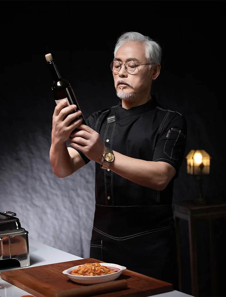 Men Head Chef Food service Kitchen Cooking Costume Pizzaiolo Cook Uniform Restaurant Chef's Jackets Bakery Cafe Working Clothes - AIAZ