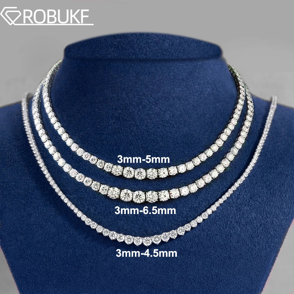 Gradient Full Moissanite Diamond Tennis Necklace for Women 925 Sterling Silver Plated 18K White Gold Neck Chain Jewely with GRA