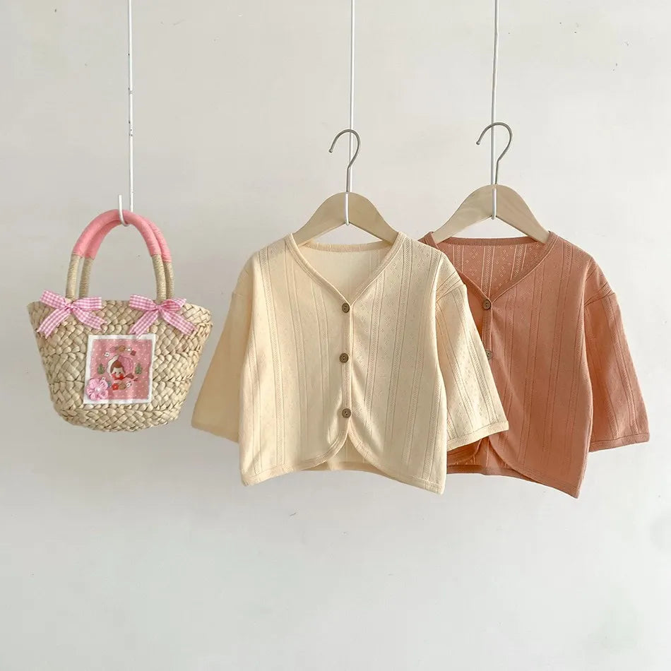 Kids Clothes Toddler Summer Jacket Infant Korean Casual Tops Boys Girls Lightweight Long Sleeve Outerwear Solid Color Cardigan
