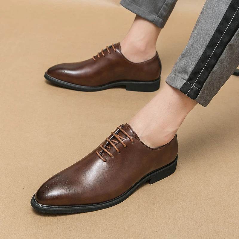 Classic Brand Pointed Banquet Dress Shoes Brown High-end Men's Business Shoes Men's Commuting Daily Casual Shoes Flat Bottomed - AIAZ