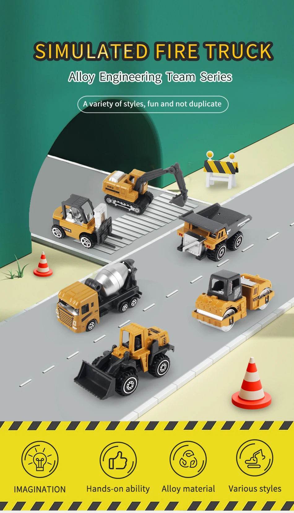 6pcs/set Alloy Engineering Truck Toy Car Classic Construction Model Vehicle Loader Tractor Excavator Toys for 3 years Boys Gifts - AIAZ