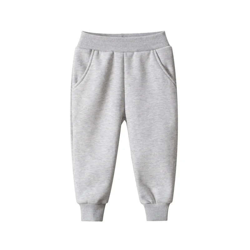 27kids Children Sports Long Pants Boys Flocking Casual Pants Pure Color Cotton Mixed Fabric Mid-waist Korean Style