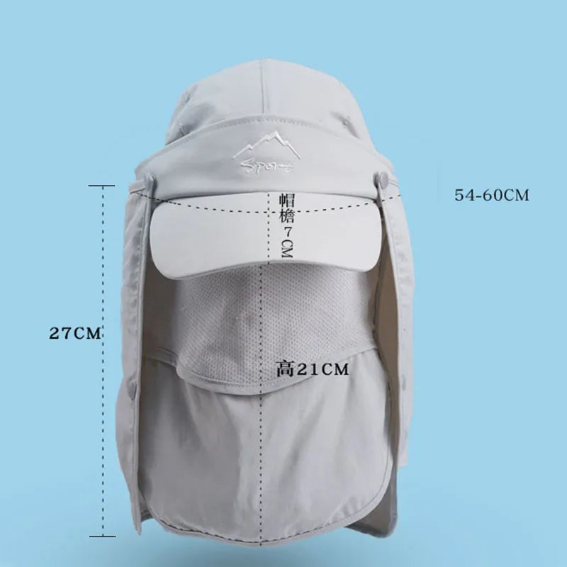 Summer Quick Drying Baseball Caps For Men Women Anti UV Sun Hat Breathable Hiking Fishing Hat Male Outdoor Detachable Shawl Hats