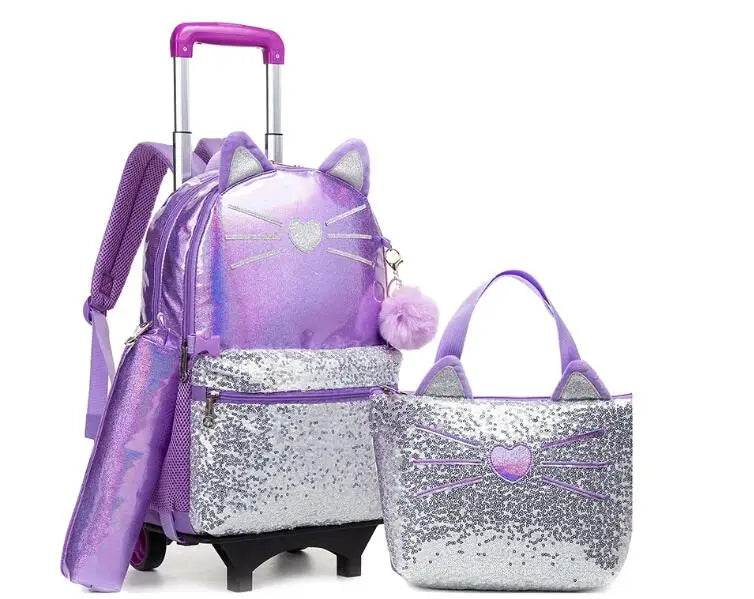 School Wheeled backpack Bag School bag with wheels Trolley Satchel bag Kids School Rolling backpack for girls School Trolley Bag - AIAZ