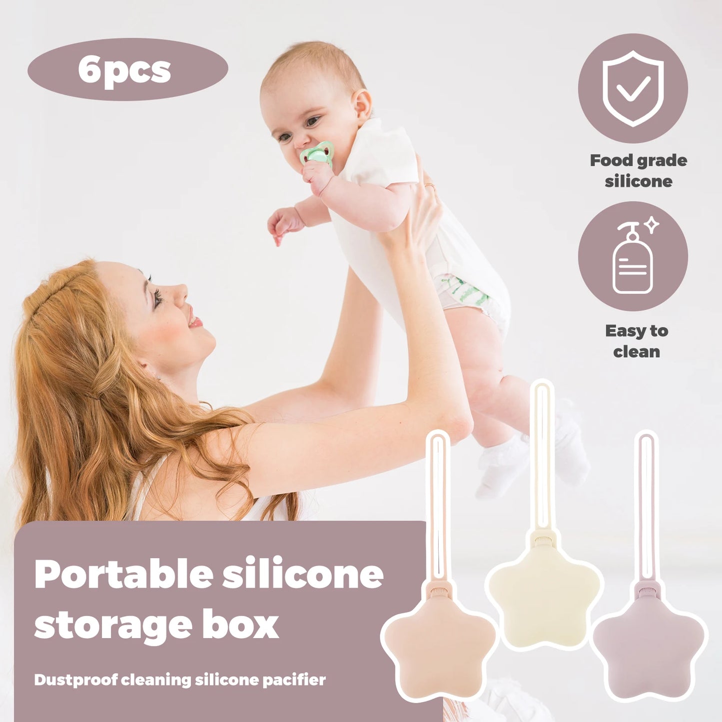 3/6Pcs Star Pacifier Storage Bag Silicone Dustproof Pacifier Holder Case Portable Baby Pacifier Chain Bag Baby Accessories