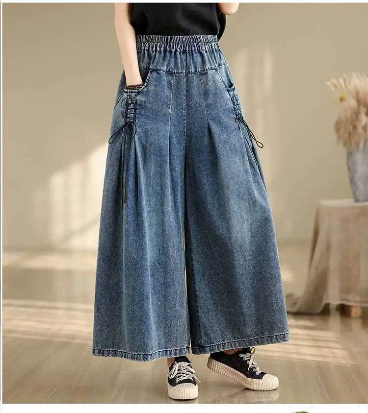 Denim Pant Women Jeans Wide Leg Long Pants A Line High Waist Straight Trousers Y2k Streetwear Casual Loose Mom Summer Club - AIAZ