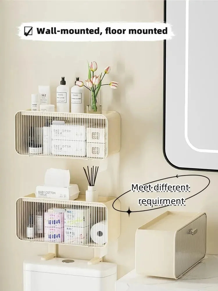No Drill Wall Mounted Toilet Rack for Bathroom Cabinet Shelf, Plastic Storage Stand, Shower Organizer, Bath Holder Accessories