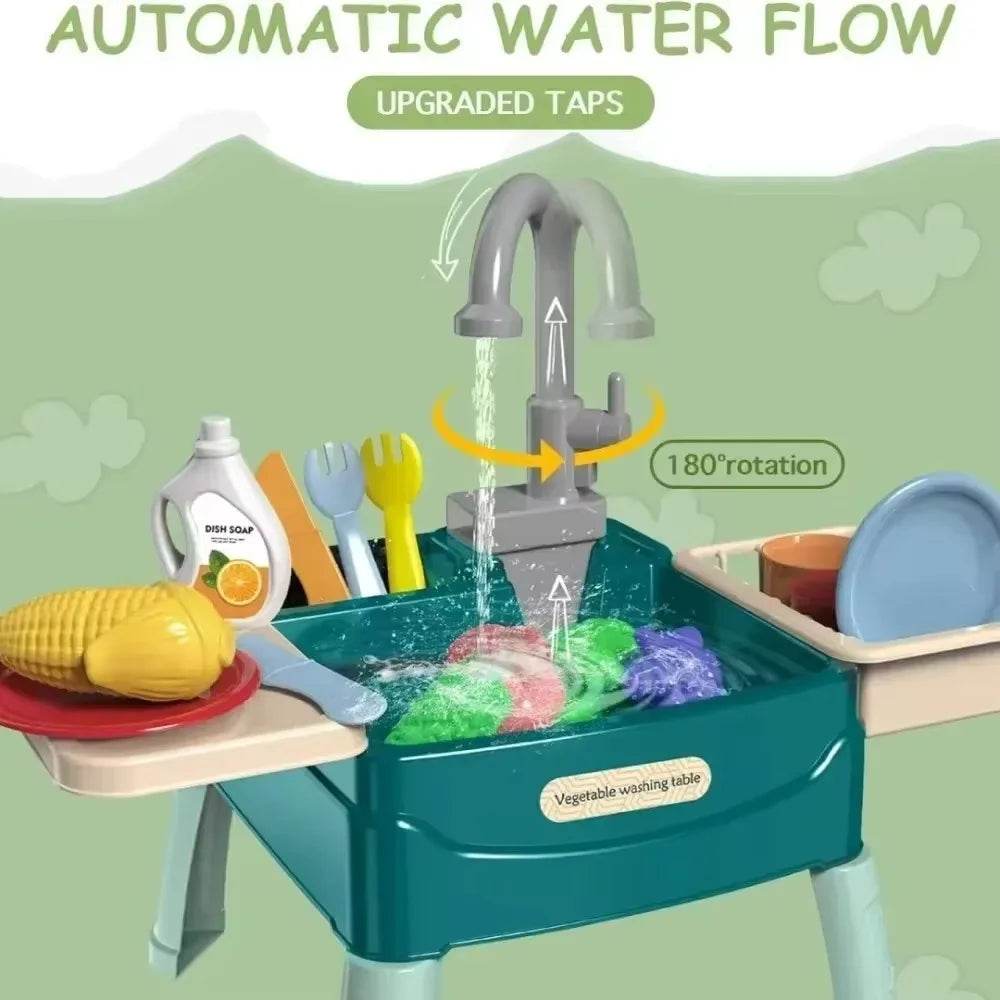 Children's Play At Home Toys Early Education Kitchen Simulation Electric Dishwashing Table Water Outlet Vegetable Washing Toys - AIAZ