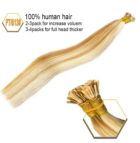 I Tips Virgin Hair Extensions 27# For Black Women 100% Remy Bulk Hair I Tip Natural Hair Extensions Straight Natural Fusion 613#
