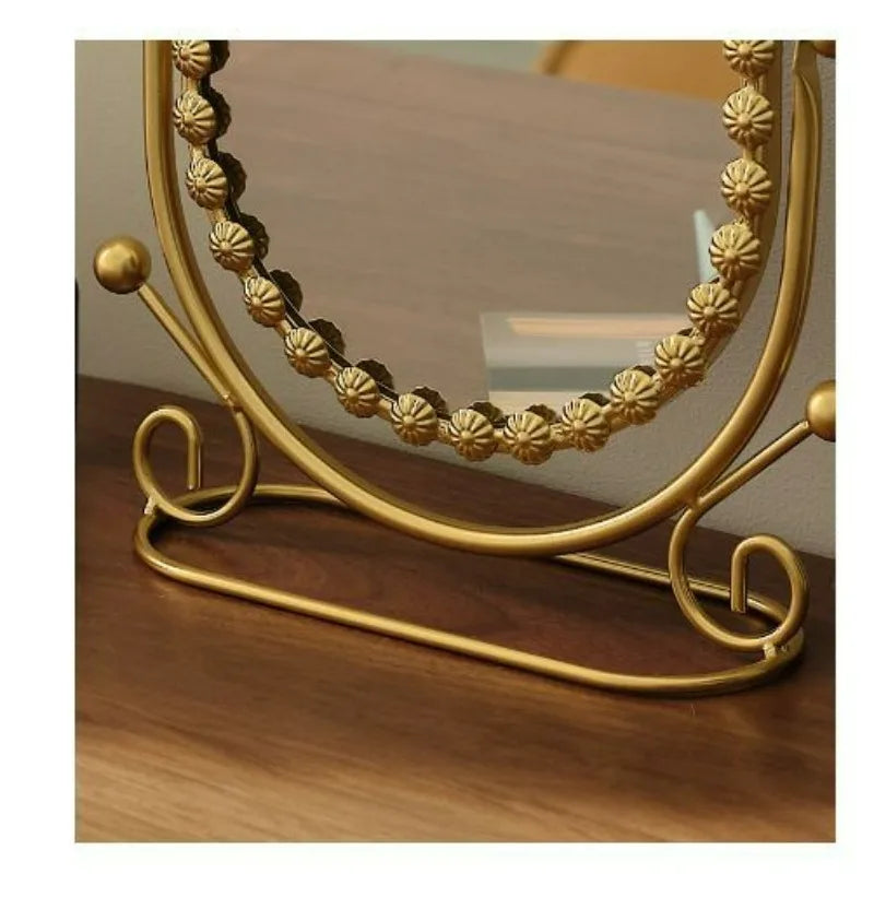 Light Luxury Wrought Iron Vertical Mirror Rotatable Retro Makeup Mirror Bedroom Vanity Mirror Desktop Ornament Photo Props