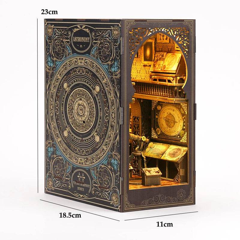 DIY Book Nook Shelf Insert Kit 3D Wooden Puzzle Doll House Assembly Building Model Bookends With Furniture LED Light Xmas Gifts - AIAZ