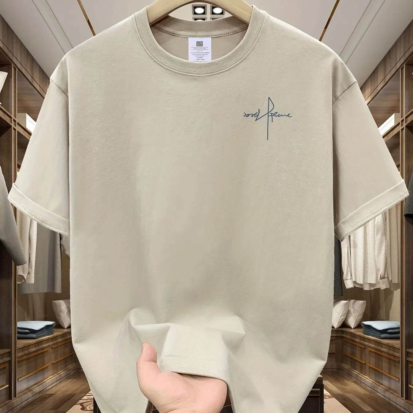 Summer Men's 100% Cotton Casual Sports Loose Large Size Letter Pattern Printed Comfortable Round Neck Short Sleeve T-shirt Top - AIAZ
