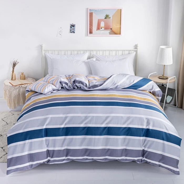 3PC 100% Cotton Duvet Cover Set Striped Printing 1PC Duvet Cover 2PC Pillowcase Cotton Soft Skin Friendly Bedding