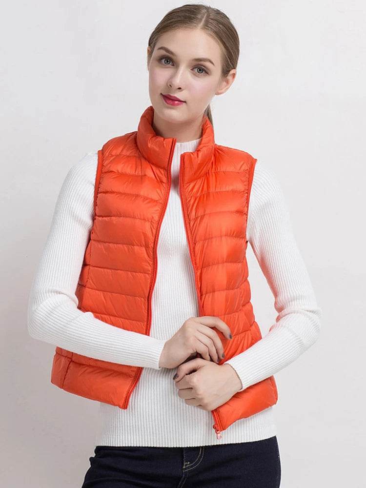 0-10℃ Women Vests Autumn Winter Ultra Light Duck Down Vest Female Slim Sleeveless Jacket Windproof Warm Puffer Waistcoat 4XL - AIAZ