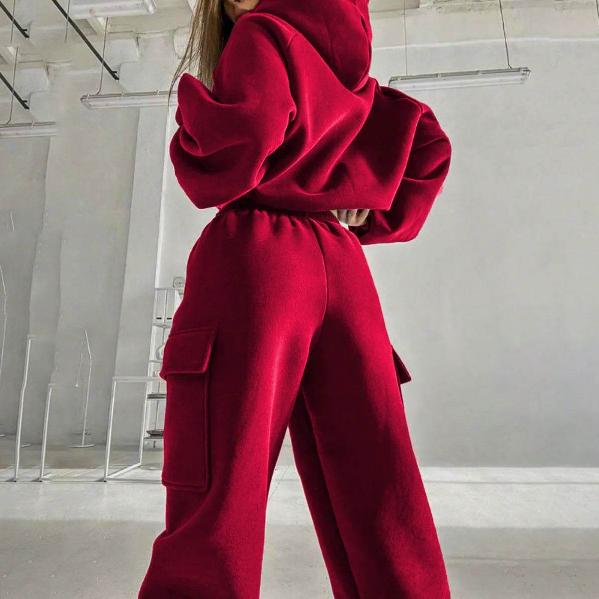 Hoodies Suit Winter Autumn Solid Casual Tracksuit Women Fleece 2 Pieces Set Sports Sweatshirts Pullover Jogger Sweatpants Outfit - AIAZ