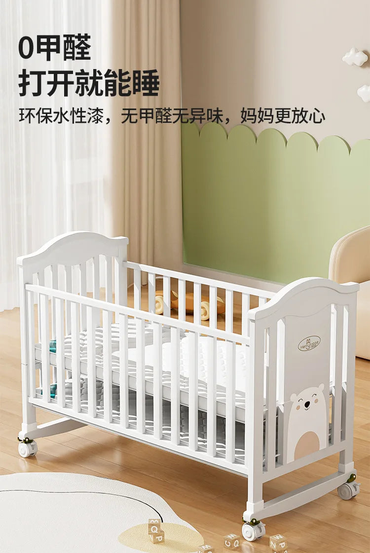 Crib solid wood European style movable baby bb newborn multi-functional cradle children's splicing large bed