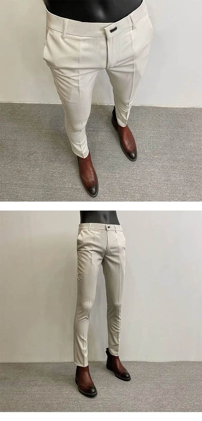 Men Suit Pants Formal Trousers Pantalone Hombre Stretch Slim Solid Color Casual Dress Full Length Pants Fashion New Men Clothing - AIAZ