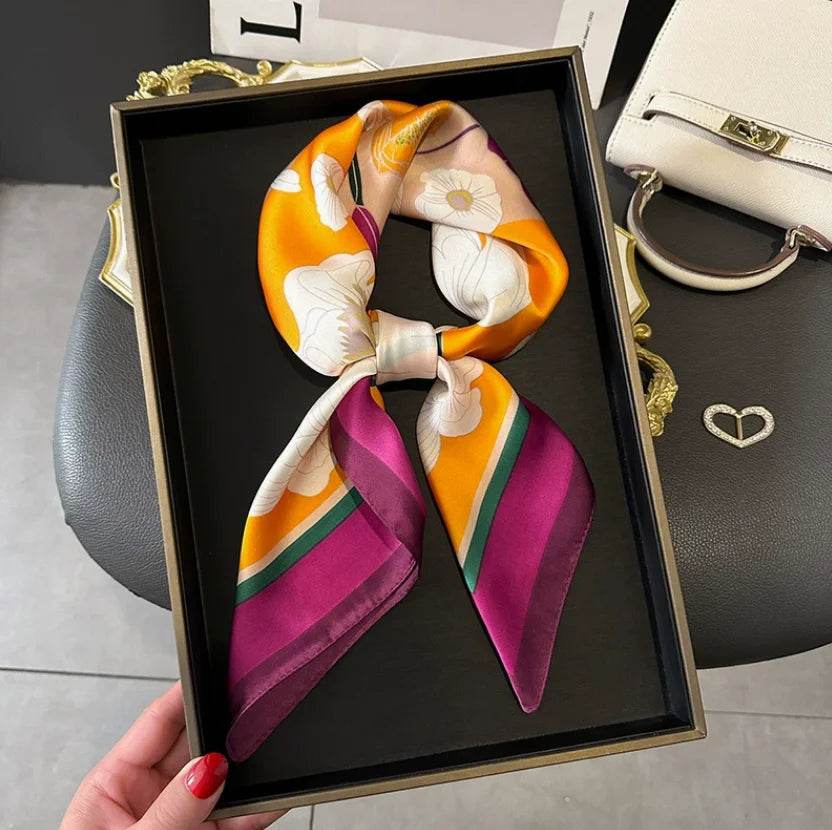 Women Fashion Versatile New Silk Scarves 70x70cm Square Scarf Korean Version Neck Protection Spring and Autumn Vintage Scarf - AIAZ