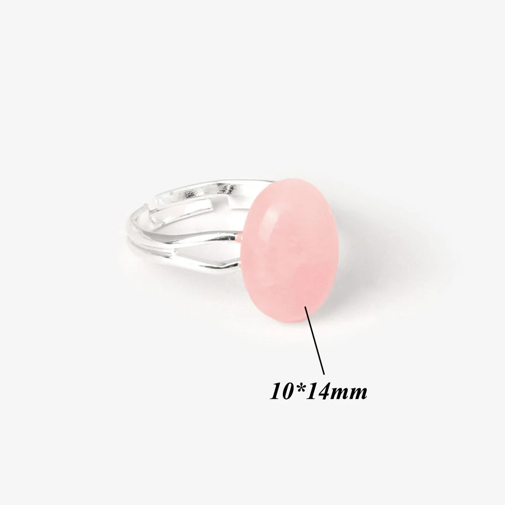 Cabochon Natural Stone Ring 10*14MM Oval Agates Turquois Quartzs Gem Finger Ring Silver Color Adjustable Open Rings Jewelry Gift