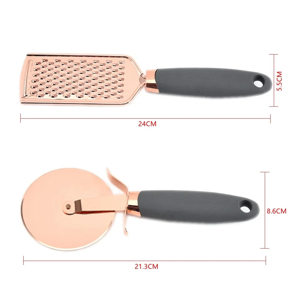 7PCS/Set Stainless Steel Garlic Press Pizza Cutter Kitchen Gadget Set Can Opener Potato Cooking Kitchenware