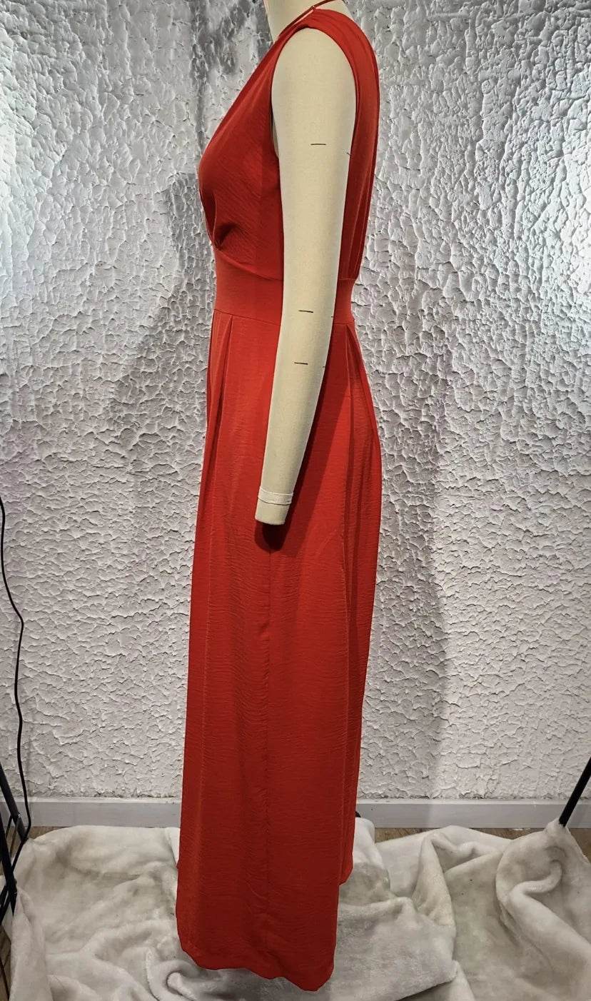 Jumpsuit Women Summer New Sleeveless Sexy Deep V-neck Solid Color High Waist Wide Leg Jumpsuits Elegant Commuting Lady Playsuits - AIAZ