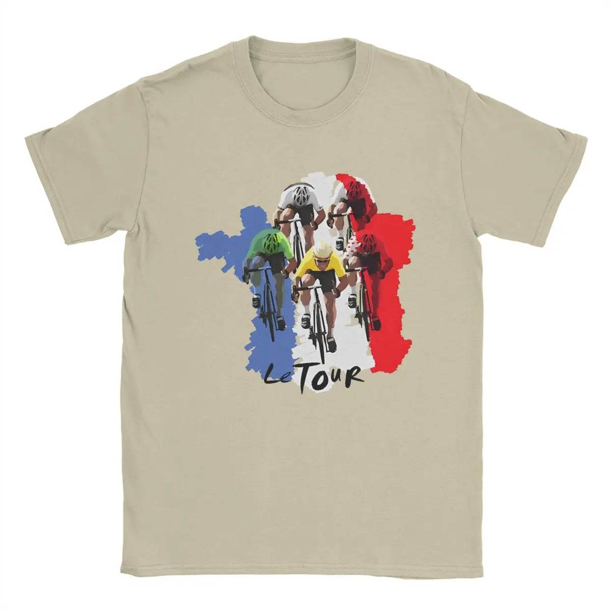 Men's T-Shirts Tour De Cycling France Funny 100% Cotton Tee Shirt Short Sleeve Cyclist T Shirt Crew Neck Tops Adult - AIAZ