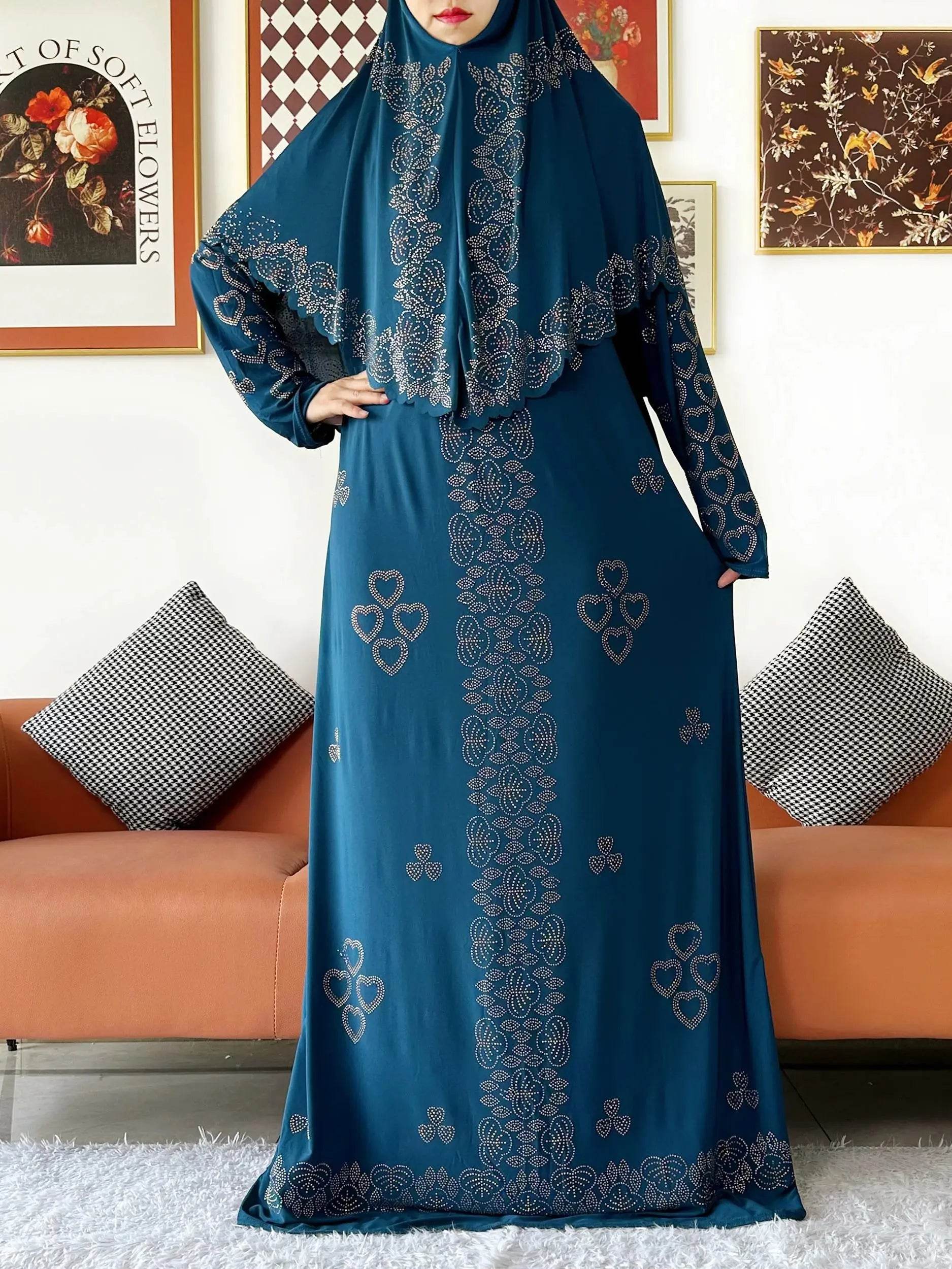 Muslim Two Piece Set Hijab Prayer Dress Fashion Abaya Set Women Prayer Garment Hijab Long Khimar Long Dress Sets Islamic Ramadan - AIAZ