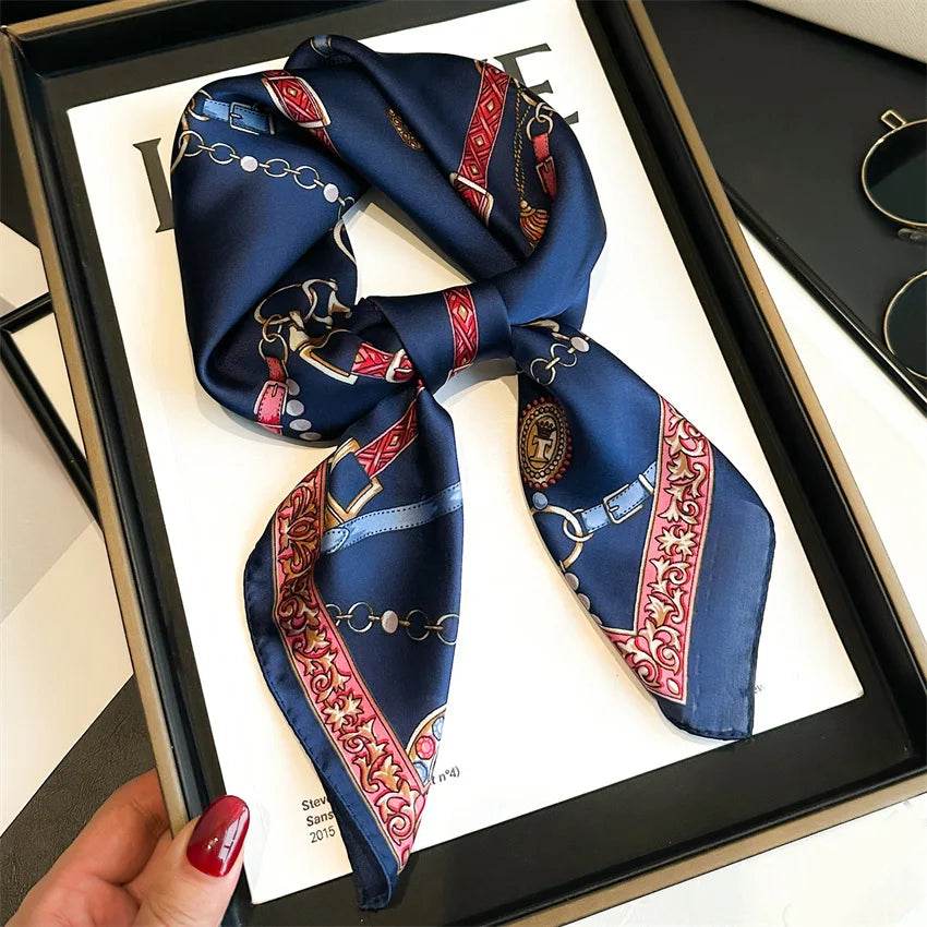 Luxury Chain Print Small Square Scarf Simulated Silk Thin Neck Scarf Fashion Sunscreen Headscarf For Women 70x70cm - AIAZ