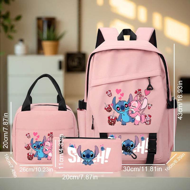 3pc Stitch Large Capacity Backpack Set, Tote Bag and Pencil Case with Adjustable Straps for Daily Commute and Back to School - AIAZ