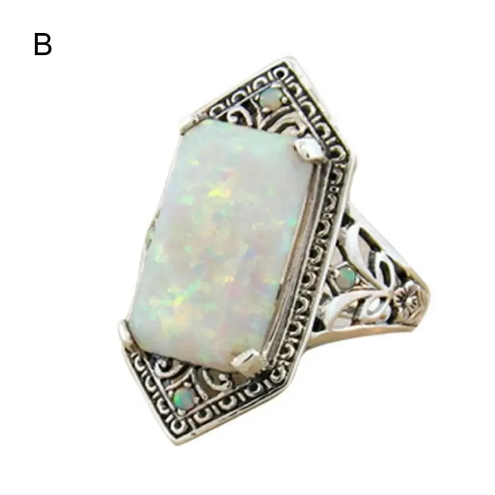 New Fashion Square White Opal Ring for Women Vintage Turquoise Rectangular Faux Gem Ring Jewelry Gifts Женская Бижутерия Тренд