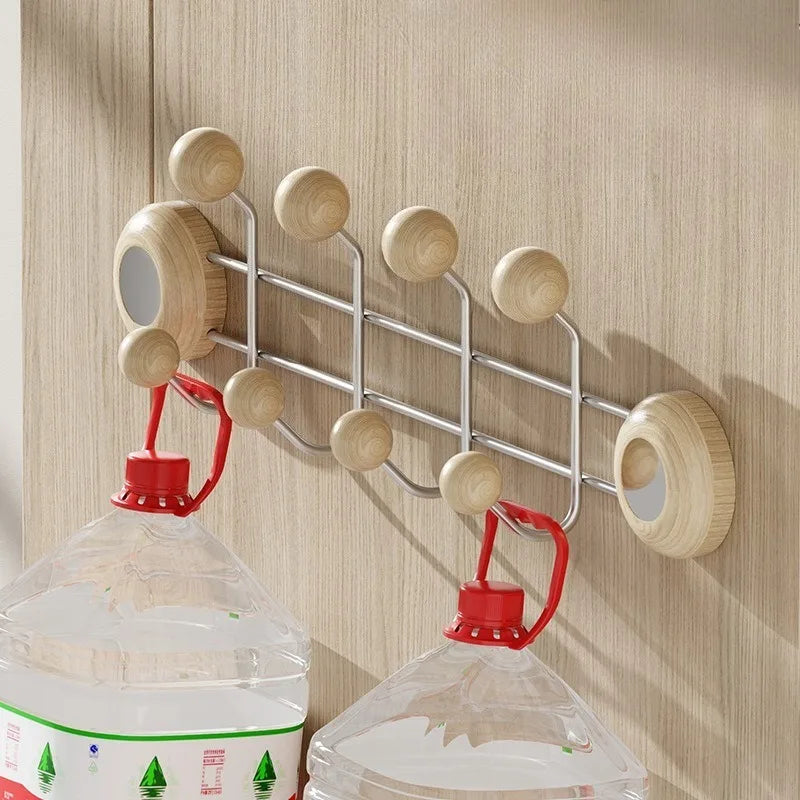 Stainless Steel Double Rows Door Hooks Simple Wood Grain Strong Adhesive Hooks Creative Multifunctional Art Home Decoration