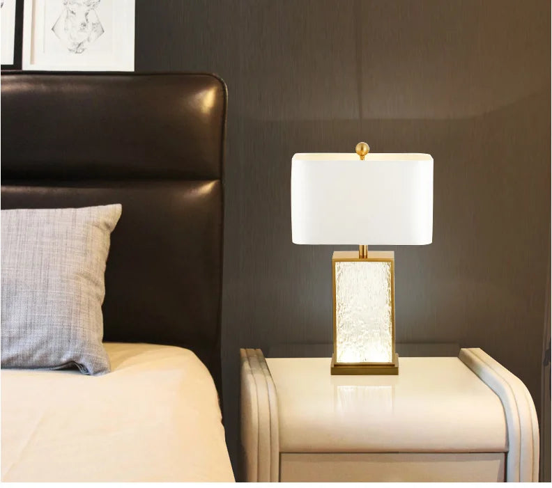 Modern Minimalist Luxury Table Lamp Corrugated Glass Gold Frame Led Desk Light for Bedroom Bedside Study Living Room Home Decor