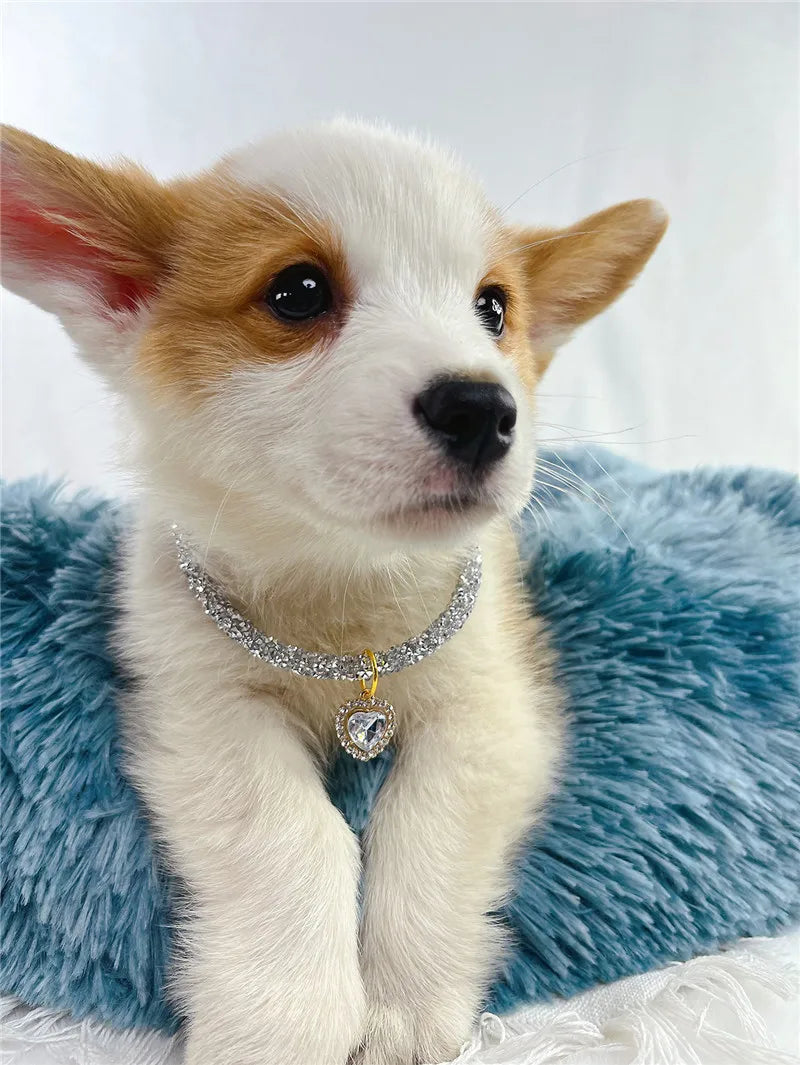 Crystal Cat Collar Heart Gem Pendant Party Rhinestone Necklace Adjustable Cats Puppy Chihuahua Wedding Pet Accessories