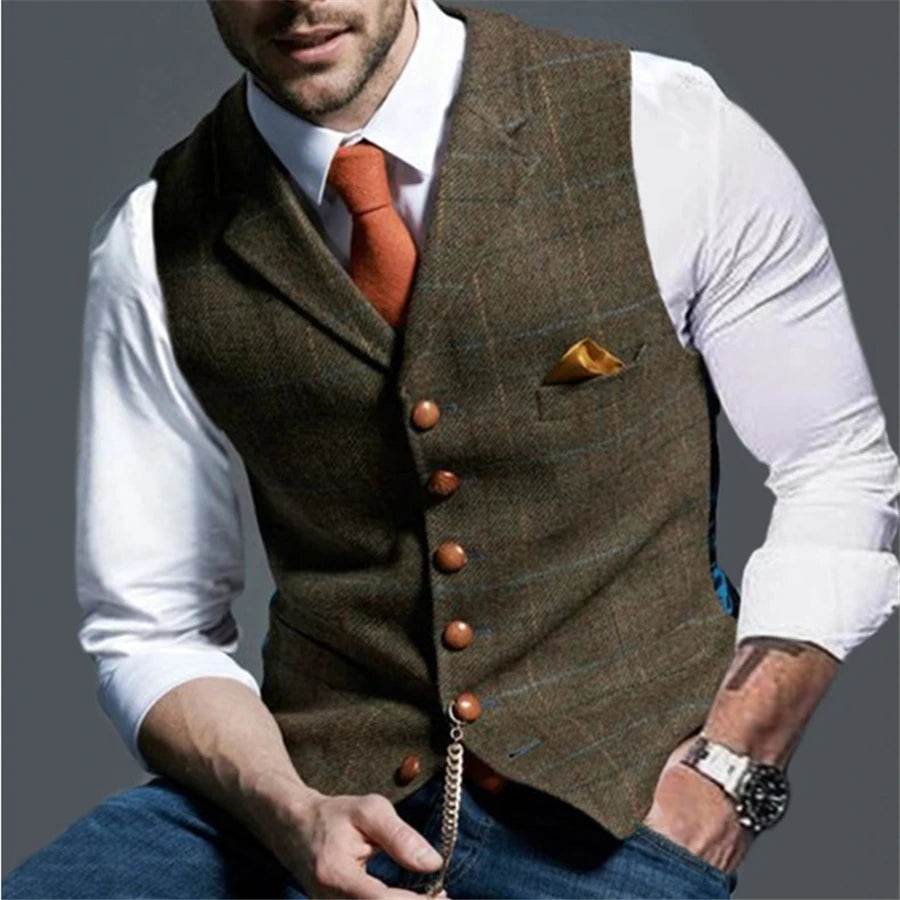 Men's Vests Tweed Suit Business Clothing for Men Striped Waistcoat Punk Vest Groomman Wedding Jacket Bleazer - AIAZ