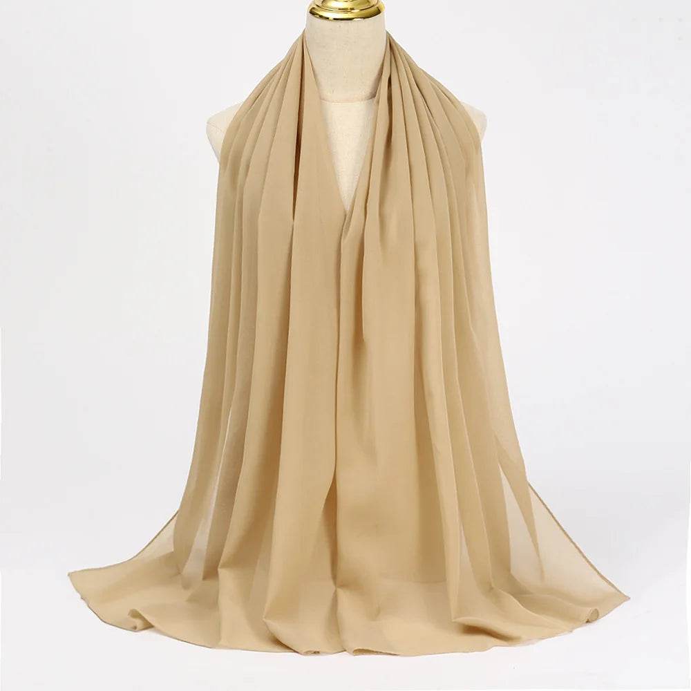 Muslim Chiffon Hijab Scarf Women Long Solid Color Head Wrap For Women Hijabs Scarves Ladies Muslim Veil Jersey Hijabs - AIAZ