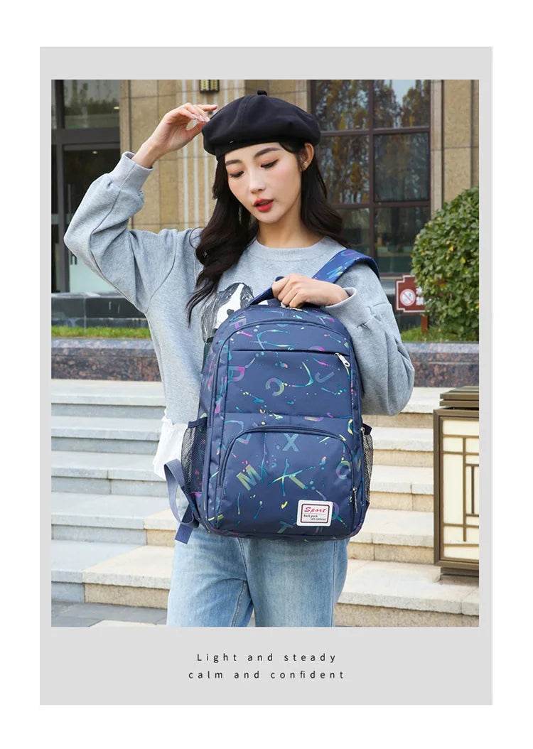 Three piece set of large capacity school backpack versatile letter printed casual backpacks junior high school student schoolbag - AIAZ