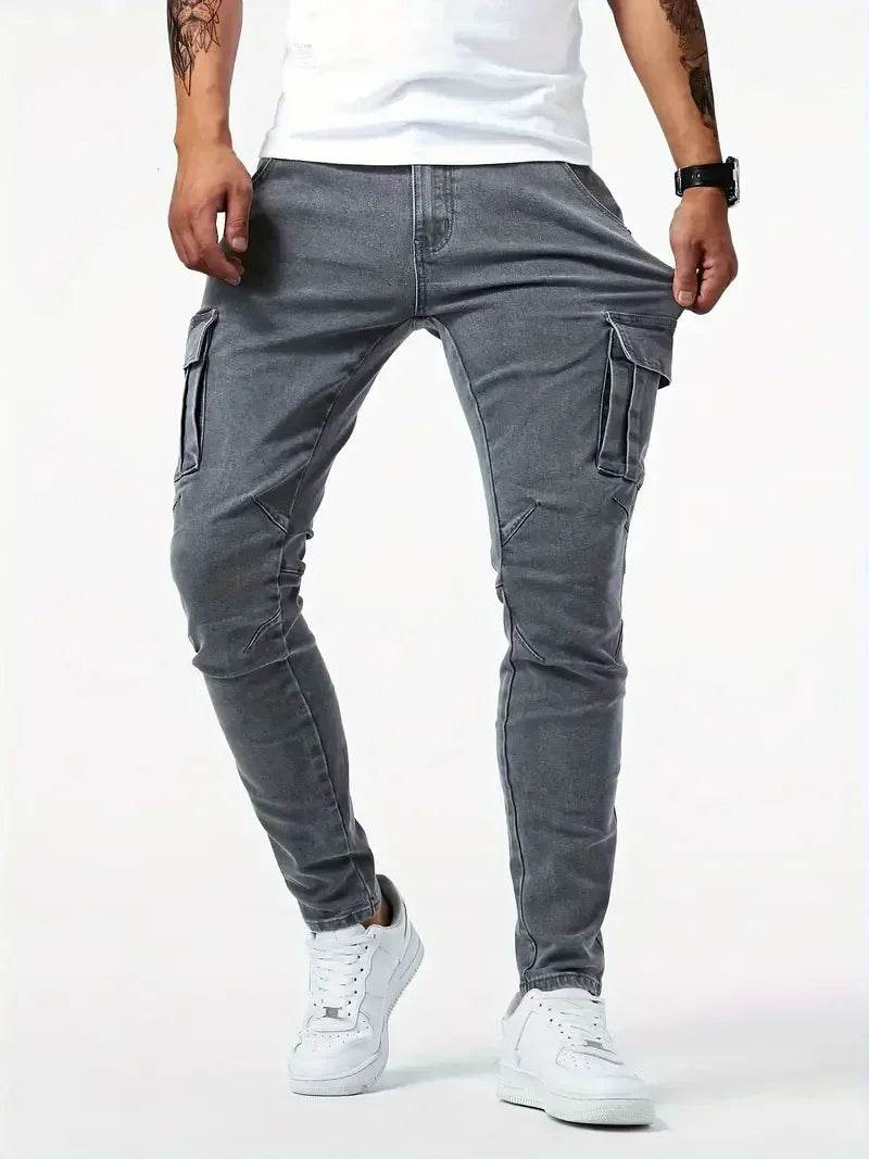 New Jeans Men's Side Pocket Skinny Jeans Slim Solid Color High Waist Denim Pencil Pants Summer - AIAZ