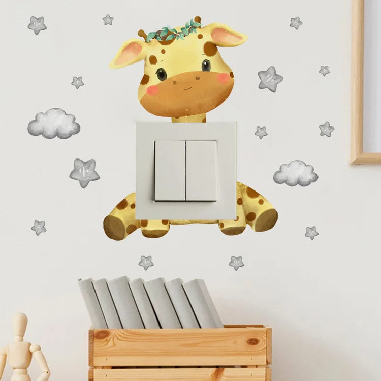 Cartoon giraffe Panda elephant switch stickers Kids Baby Bedroom decor Home decor Wallpaper Kids wall decal Room decor stickers
