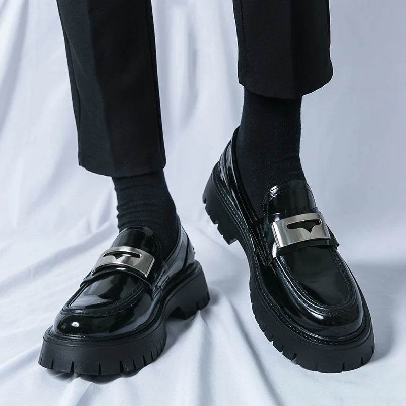 Platform New Men's Dress Leather Shoes High Classic Comfortable Pointed Toe Lace-up Business Shoes Fashion Casual Wedding Party - AIAZ