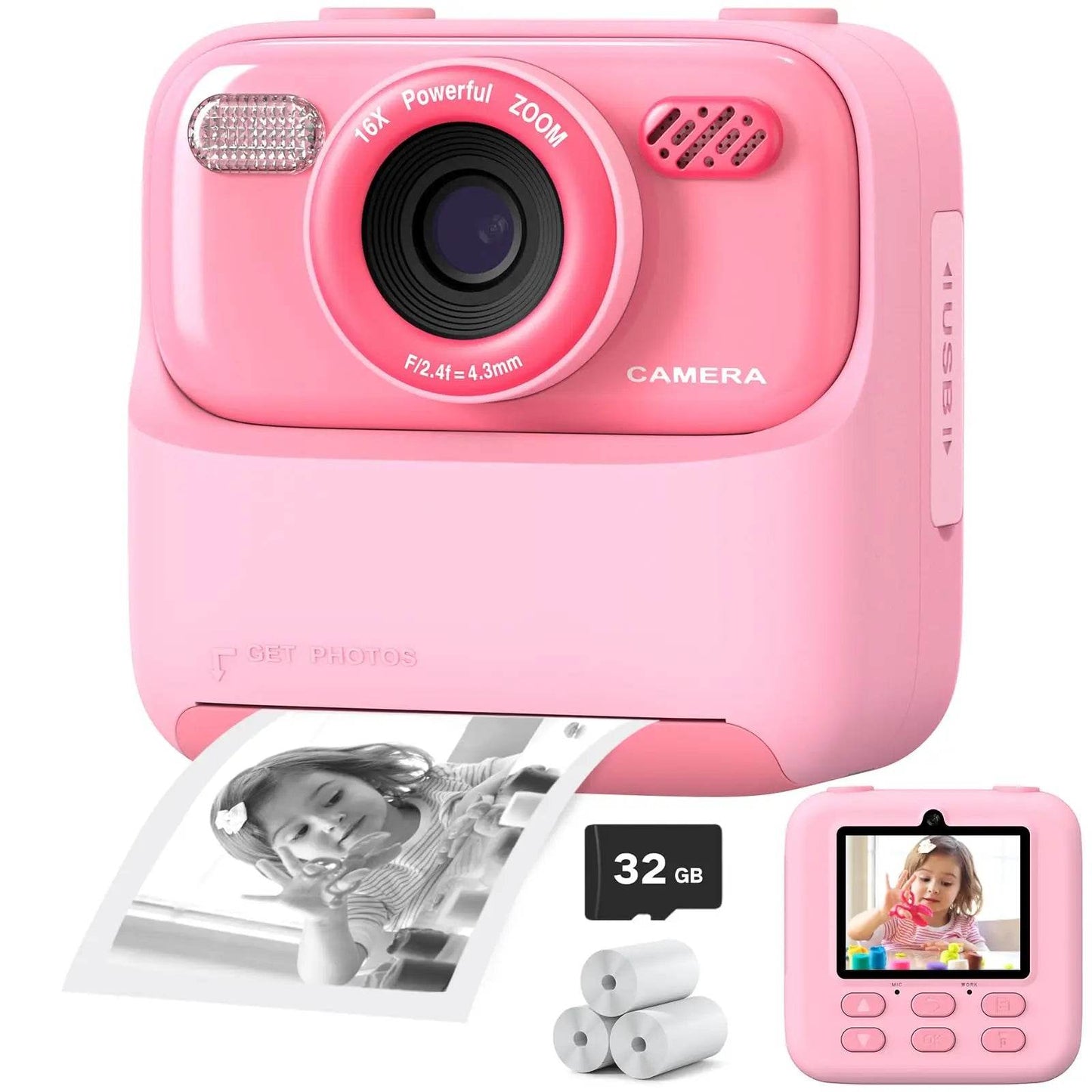 AMORUS Kids Camera Instant 1080P HD Dual Lens Selfie Digital Camera for Girls Boys Christmas Birthday Gifts Toys With 32G Print - AIAZ