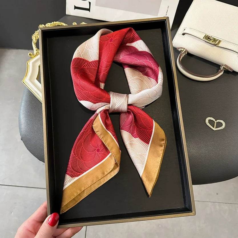 Women Fashion Versatile New Silk Scarves 70x70cm Square Scarf Korean Version Neck Protection Spring and Autumn Vintage Scarf - AIAZ