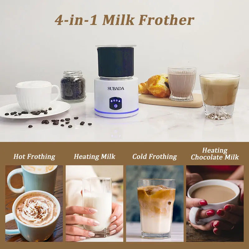 SUBADA Home Appliances 4 in 1 Electric Milk Frother Large Capacity Electric Milk Steamer for Hot and Cold Milk Froth Warmer
