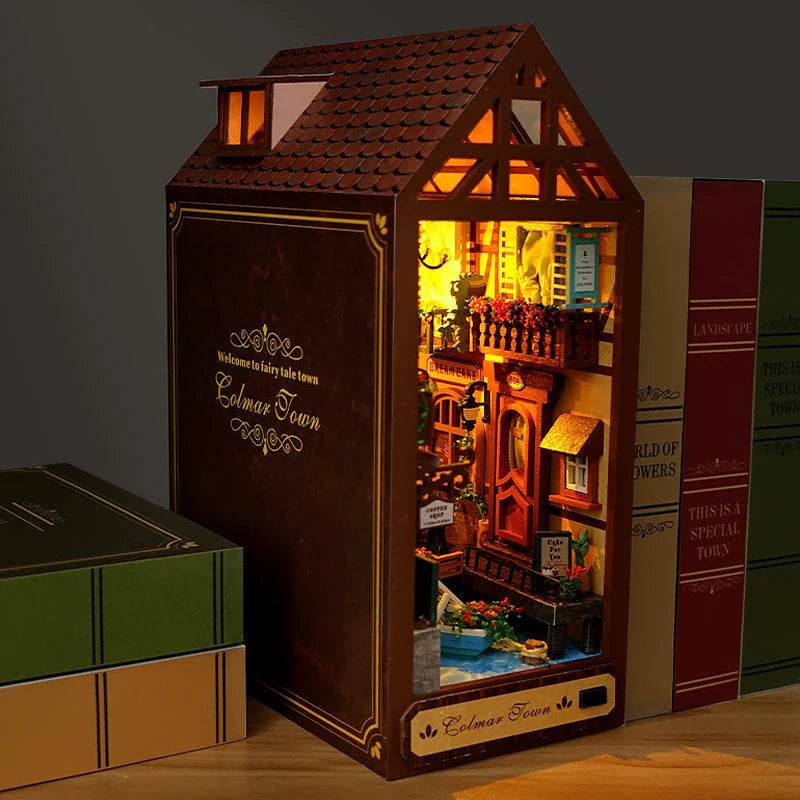 DIY Book Nook Kit Miniature Doll House With LED Light 3D Puzzle Model Building Wooden Bookshelf Bookend Toy Adults Birthday Gift - AIAZ