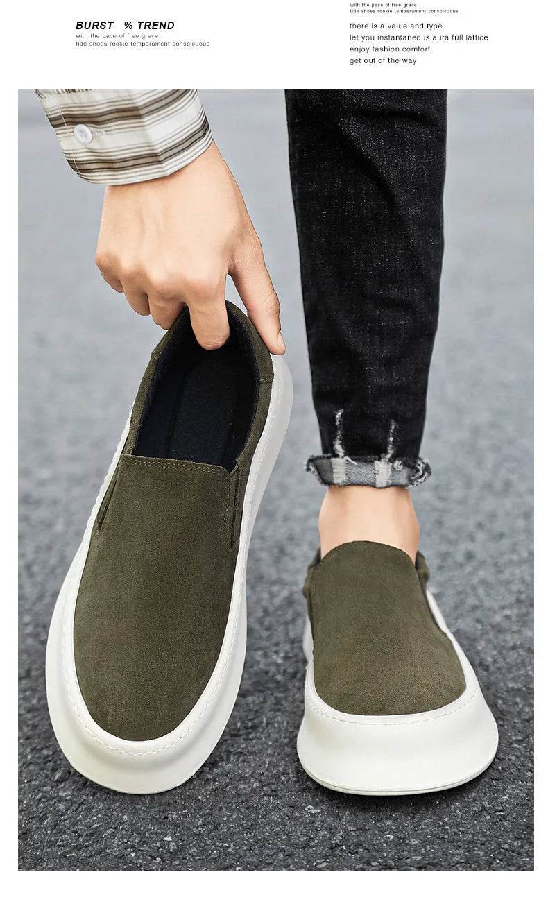 Men's shoes summer 2024 new low-top all-match nubuck leather sneakers lightweight slip-on slip-on shoes fashionable casual shoes - AIAZ