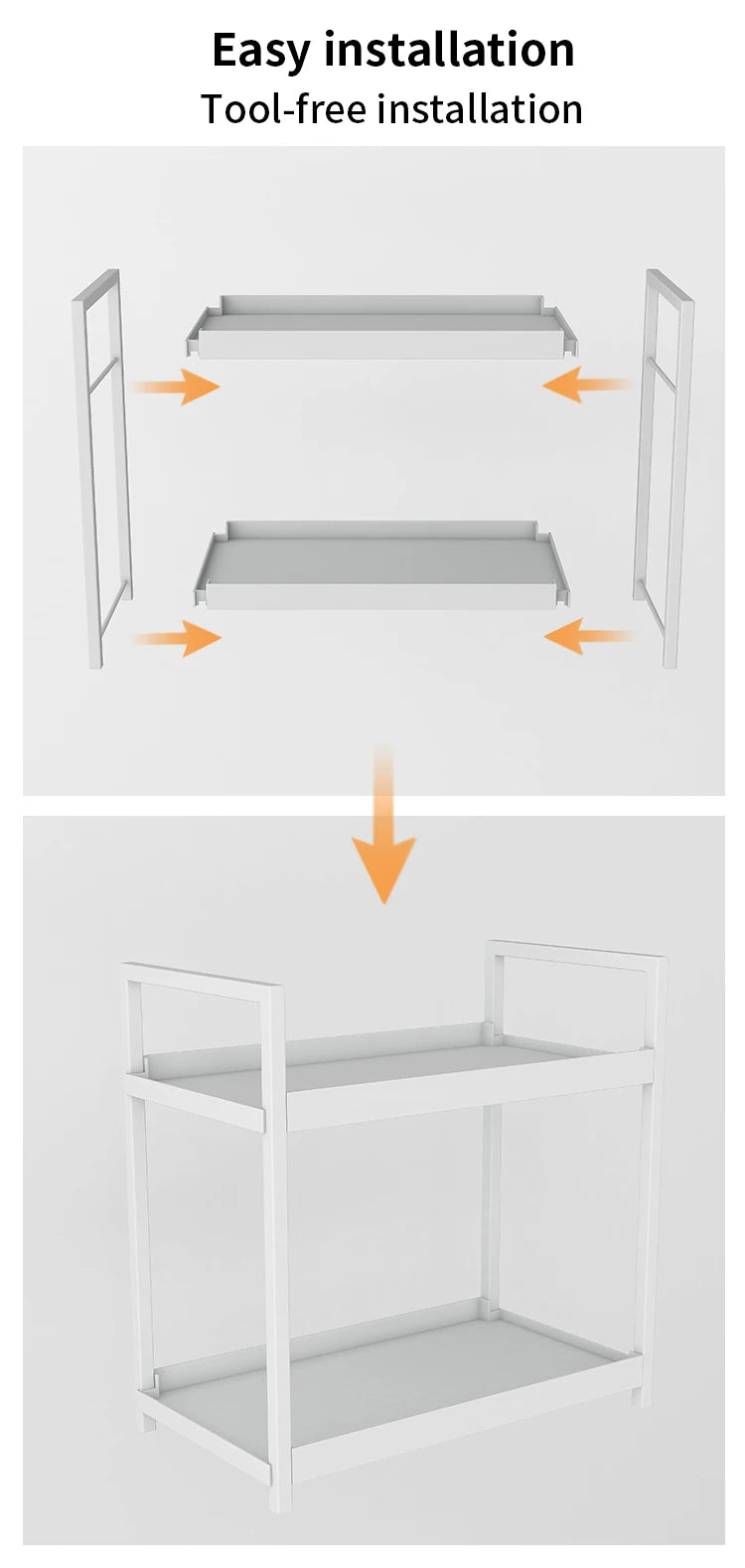 2 tier Multifunctional Countertop Storage Rack,Bathroom cosmetic Storage,Kitchen spice holder,Large-Capacity,Black and white