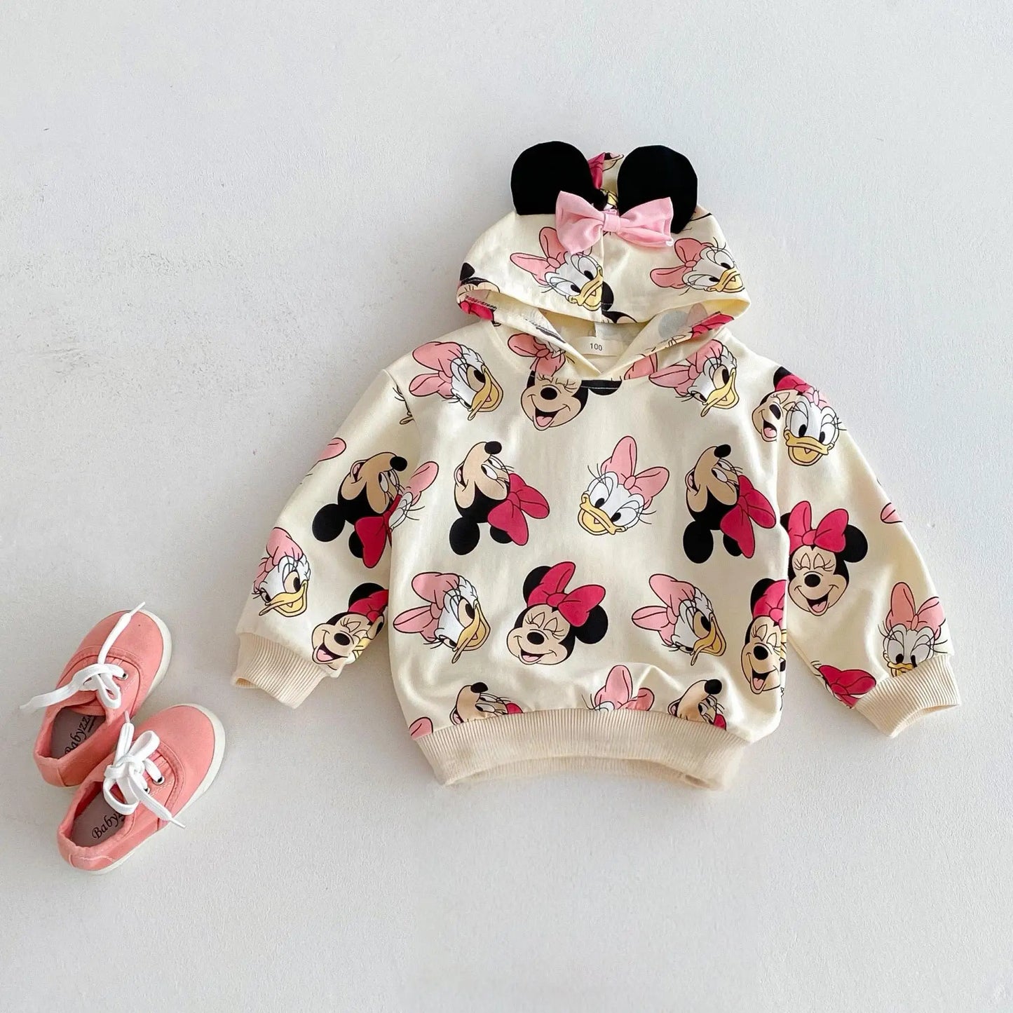 Disney Minnie Mickey Autumn Hoodies Children's Clothes Long Sleeve Hooded Tops Loose Fashion Cartoon Girl Boy Sweatshirt 0-6 Age