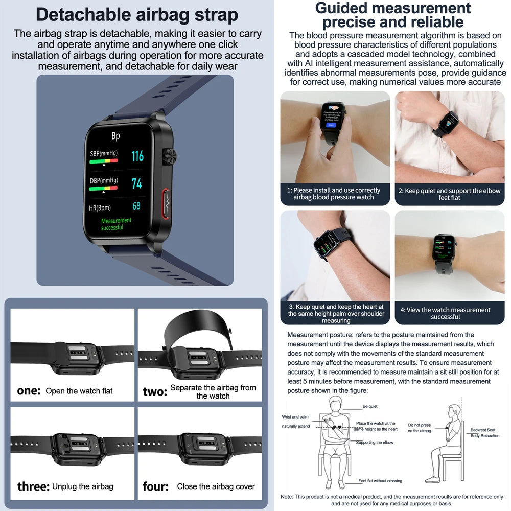 For huawei 2025 New Smart Watch air Pump ECG True Accurately Blood Pressure Airbag health watch Uric Acid Blood Lipids watch men